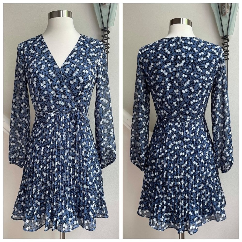 NWT Ann Taylor Petite Blue Floral Faux Wrap Dress